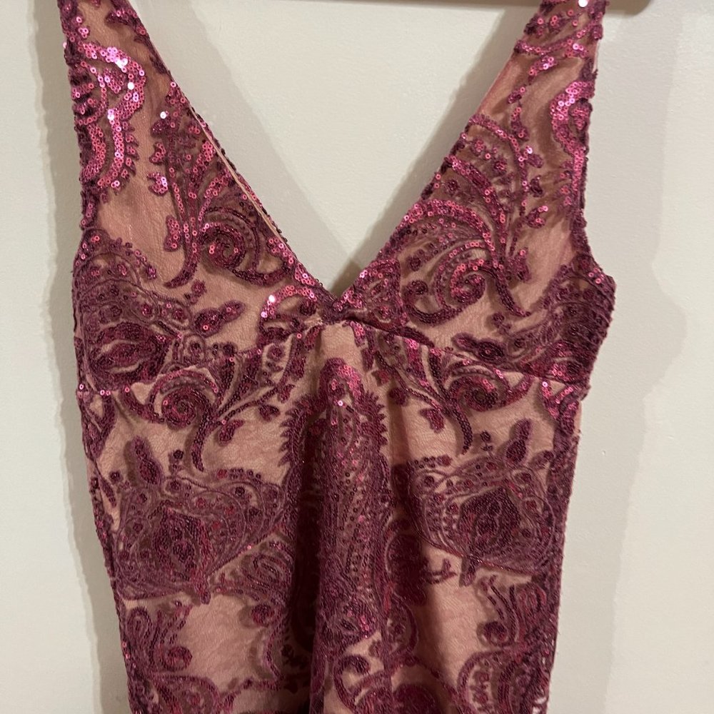 Free People Night Shimmer Mini Dress Size 2 Pink Nude Sequin V Neck Party - Picture 5 of 14